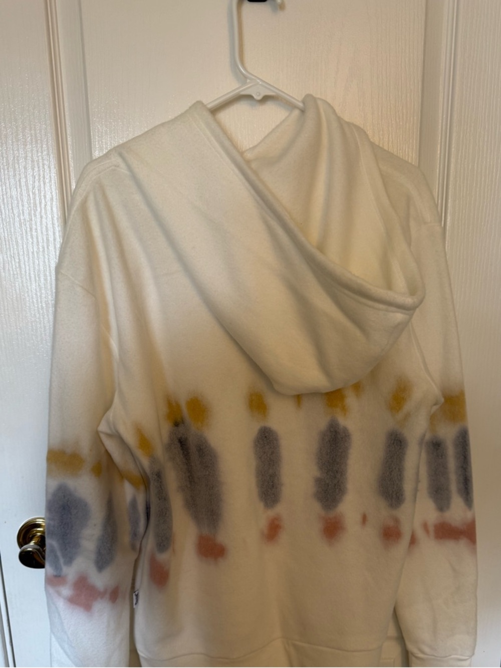 Women's White Tie-Dye Hoodie with Gray, Mustard & Blush Accents - Picture 3 of 3